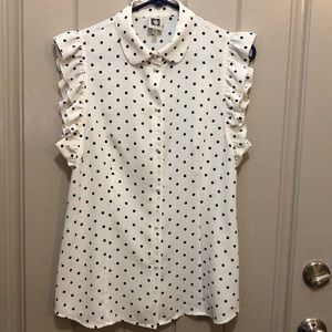 Pretty Navy Blue Polka Dot Anne Klein Blouse (8)